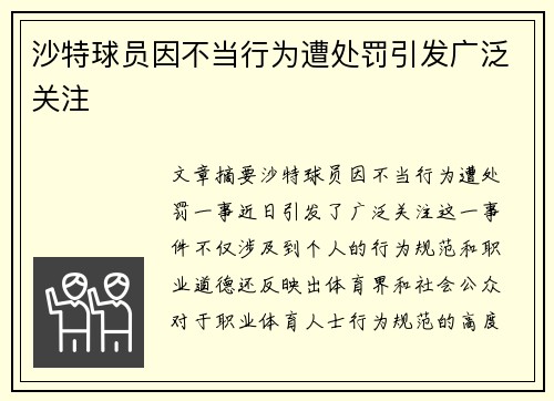 沙特球员因不当行为遭处罚引发广泛关注